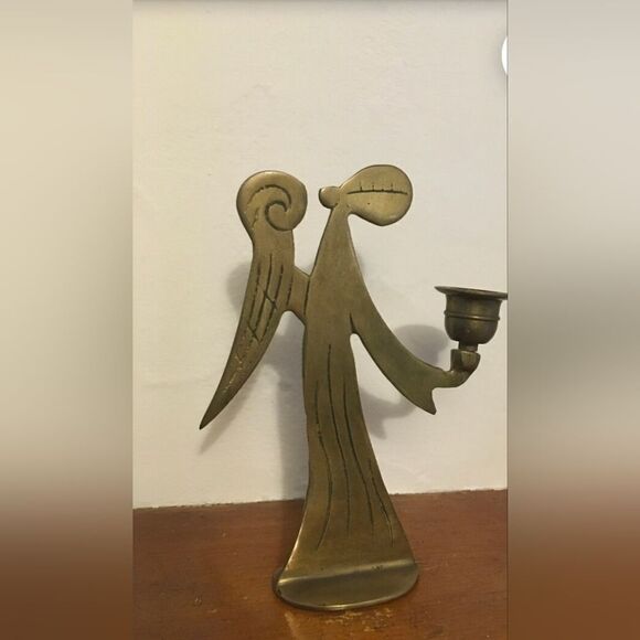 Vintage 2 Brass AngelCandleHolders Solid Brass Angel Taper Candle Holder 10 1/2" - Picture 9 of 14